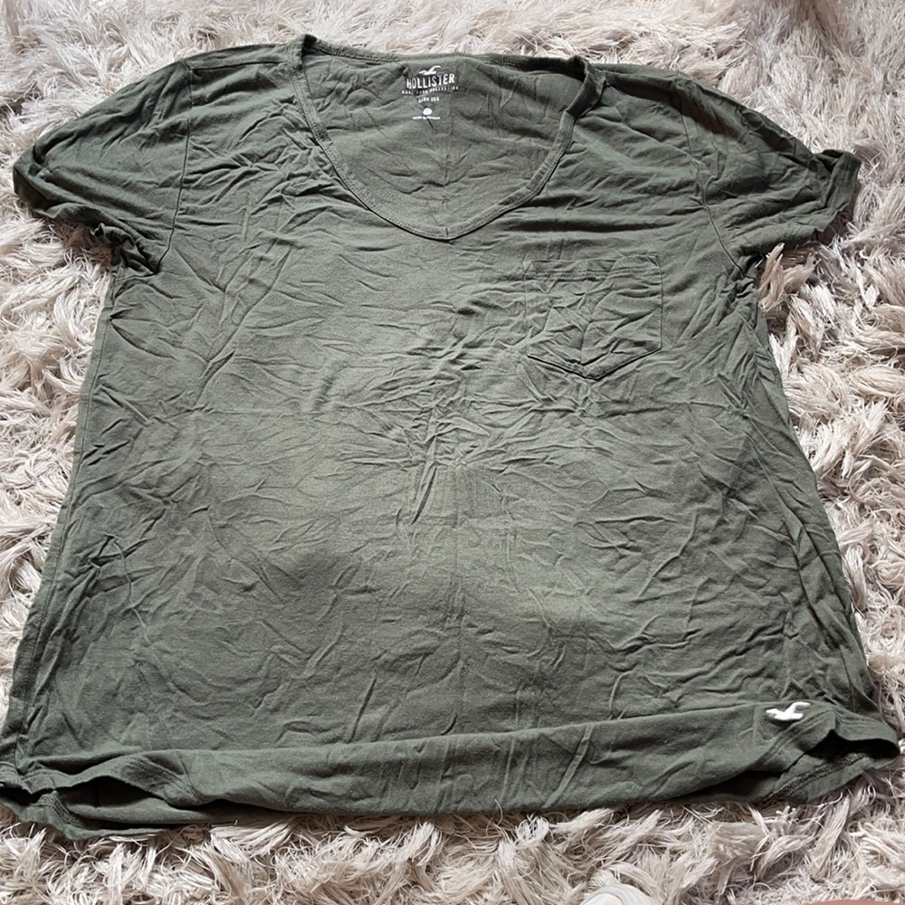 olive green, v neck, hollister blouse